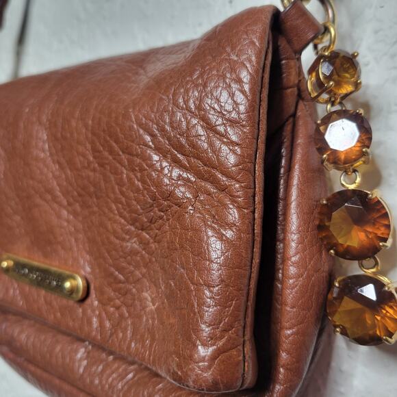 Juicy Couture Leather Brown Fold Over Clutch Crossbody Adjustable Strap w/ Charm - Picture 2 of 16